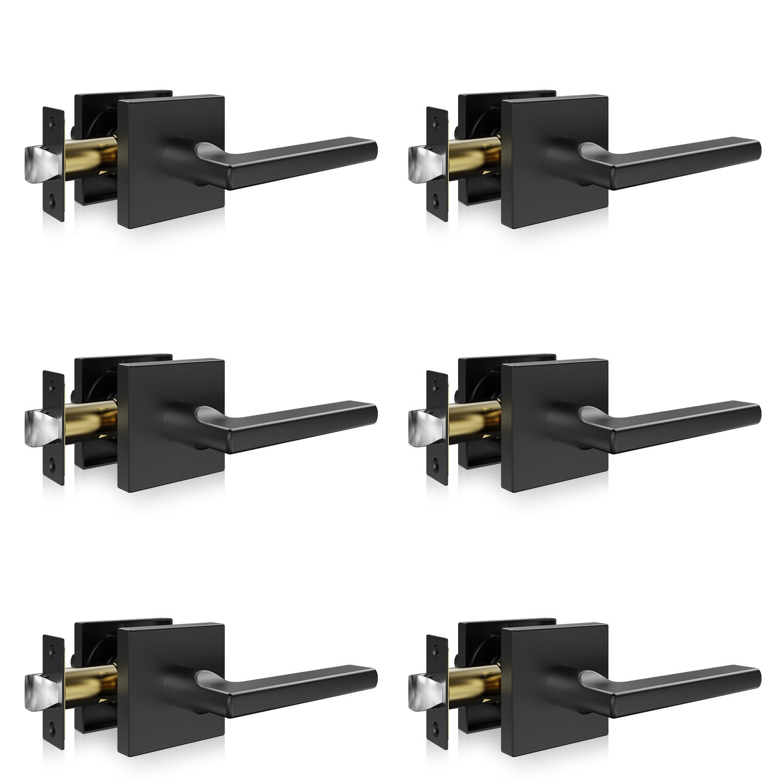 VEVOR Passage Door Handle, 6 Pack Matte Black Door Lever, Left or Right Handing Reversible Lever Non-Locking, 45 Rotation to Ope